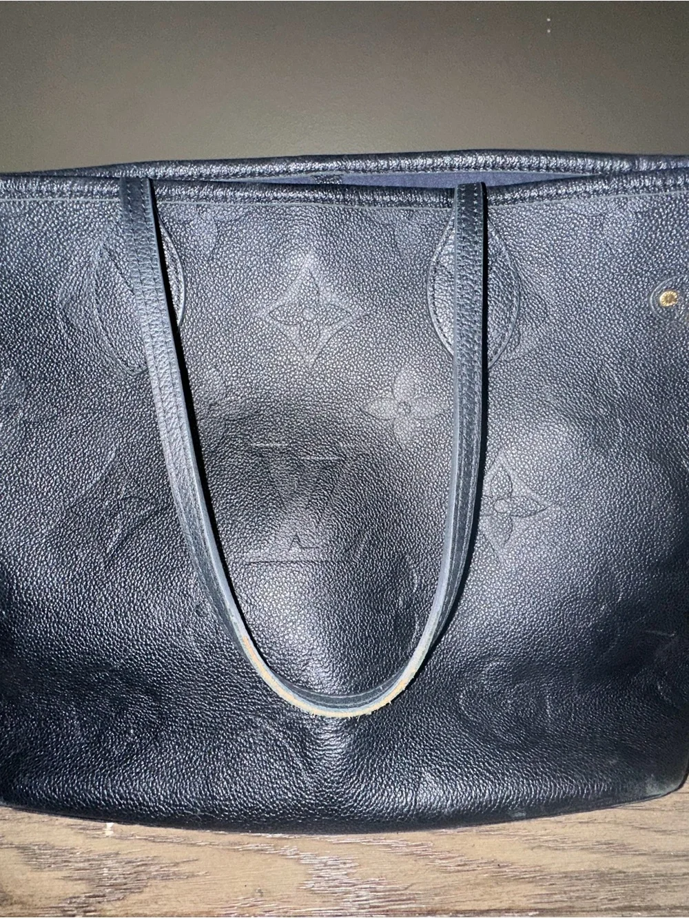 Louis Vuitton Black Embossed Monogram Tote with Gold Accents